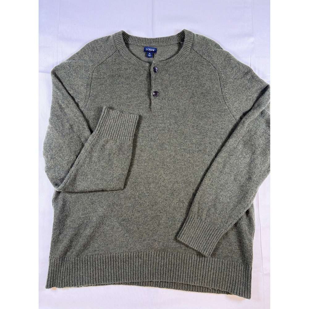 J.Crew Mens XL Lambswool Blend Henley Crewneck Sweater Olive Green AP644 HO21